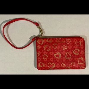 Coach wristlet purse red gold hearts